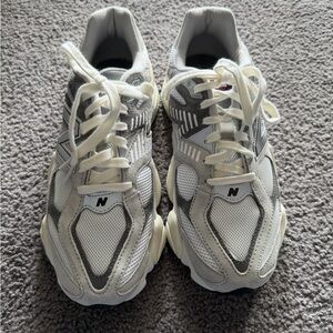 New Balance White, Gray and Cream Retro Runner Sneakers